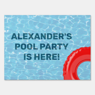 Pool Party Blue Water Red Tube Custom Sign