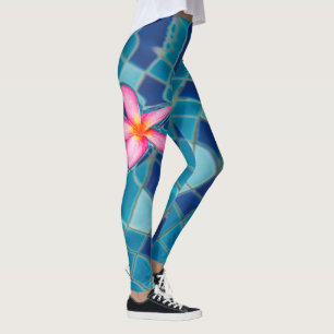 Pool party blues pink flower floating color pop leggings