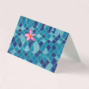 Pool party blues pink flower floating pop color b business card