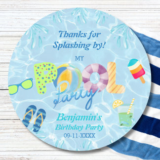 Pool Party Boy Birthday Favor Thank You Classic Round Sticker