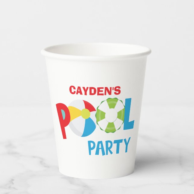 Pool Party Boy Birthday Paper Cups (Front)