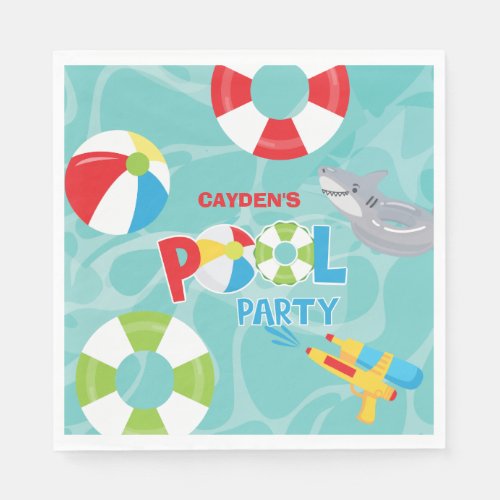Pool Party Boy Birthday Shark Float Napkins