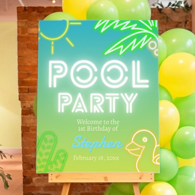 Pool Party Boy Birthday Welcome Sign (Pool Party Boy Birthday Welcome Sign)