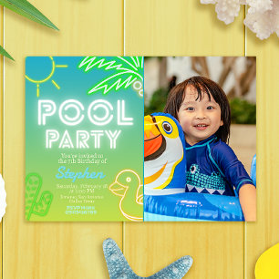 Pool Party Boy Birthday with Photo Invitation