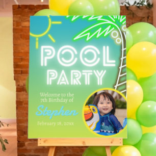 Pool Party Boy Birthday with Photo Welcome Sign