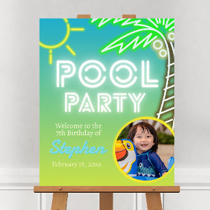 Pool Party Boy Birthday with Photo Welcome Sign