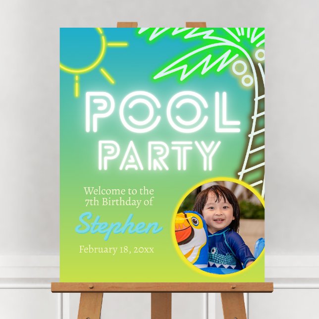 Pool Party Boy Birthday with Photo Welcome Sign (Pool Party Boy Birthday with Photo Picture Welcome Sign)