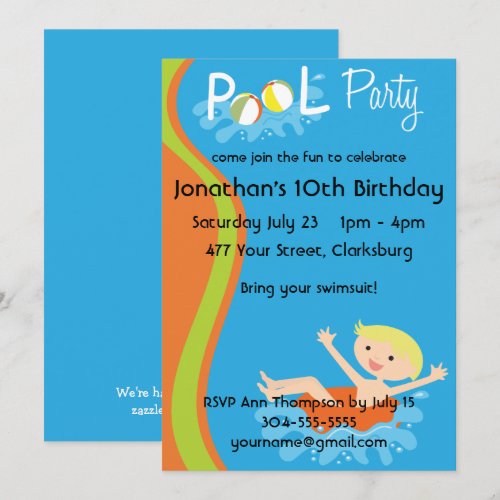 Pool Party Boy Blonde Invitation