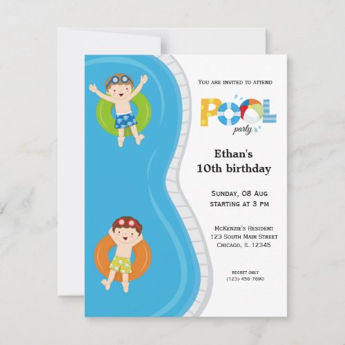 Pool Party (boy) Personalized Invitations
