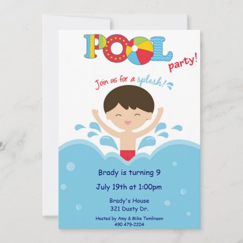Pool Party -Boy Custom Invitations