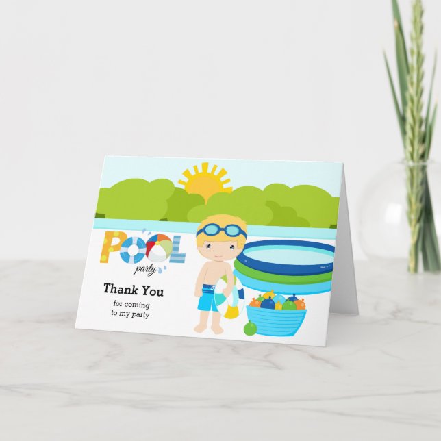 Pool Party boy Letterpress Thank You Card (Front)