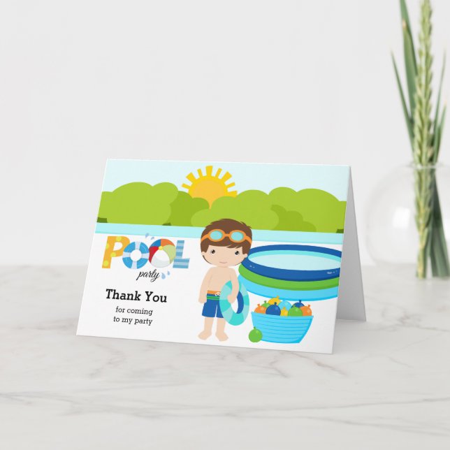 Pool Party boy Letterpress Thank You Card (Front)