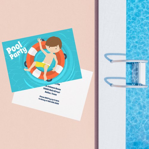 Pool Party Boy Swimming Custom Kids Birthday Invitation