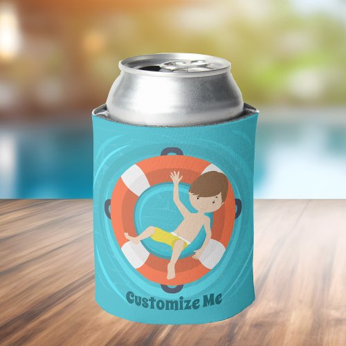 Pool Party Boy Swimming Kids Birthday Custom Can Cooler