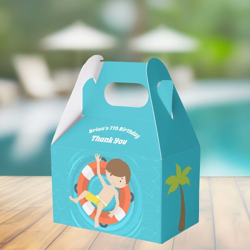 Pool Party Boy Swimming Kids Birthday Favor Boxes