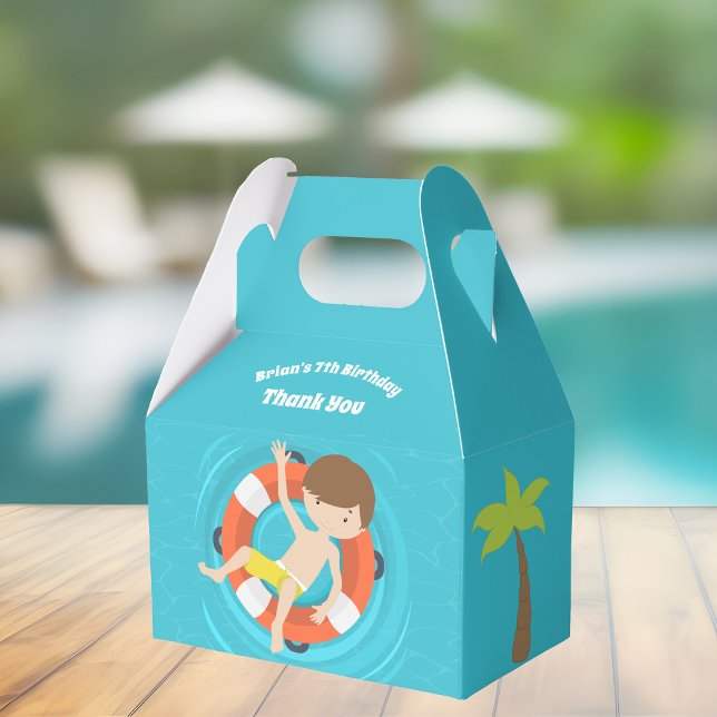Pool Party Boy Swimming Kids Birthday Favor Boxes (Creator Uploaded)