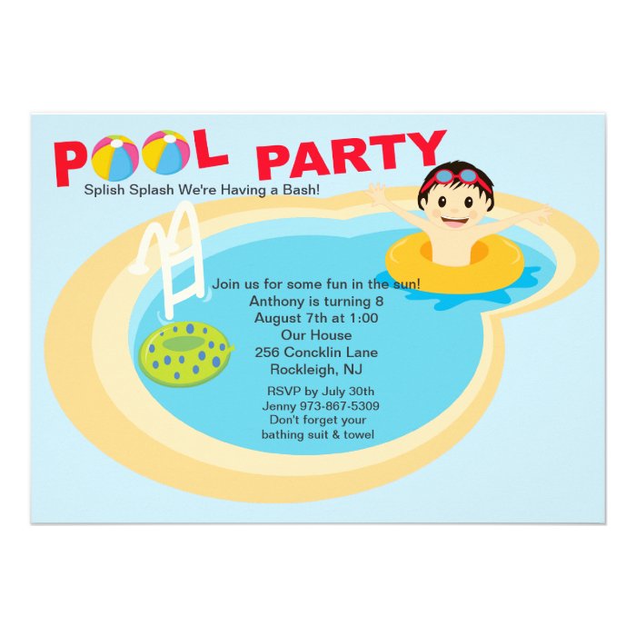 Cute Pool Party Boys Birthday Invitation