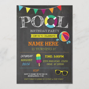 Pool Party Boys girls Birthday Beach Invitations