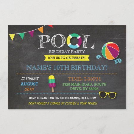 Pool Party Boys Or Girls Birthday Beach Sun Invite