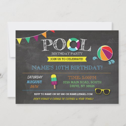 Pool Party Boys or Girls Birthday Beach Sun Invite