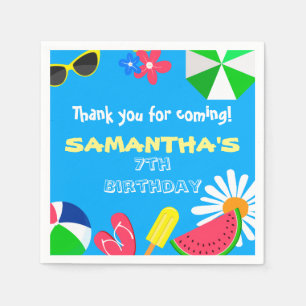 Pool Party Bright Blue Color Summer Birthday Fun Napkins