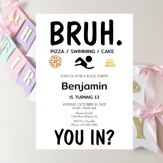  POOL PARTY Bruh Birthday Invitation (Creator Uploaded)