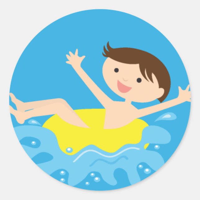 Pool Party Brunette Boy Classic Round Sticker (Front)