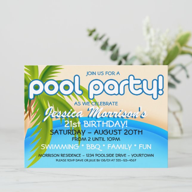 Pool Party Celebration Invitations (Standing Front)