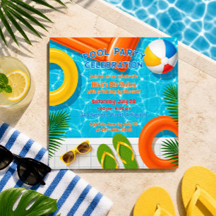 Pool Party Celebration Summer Birthday Invitation