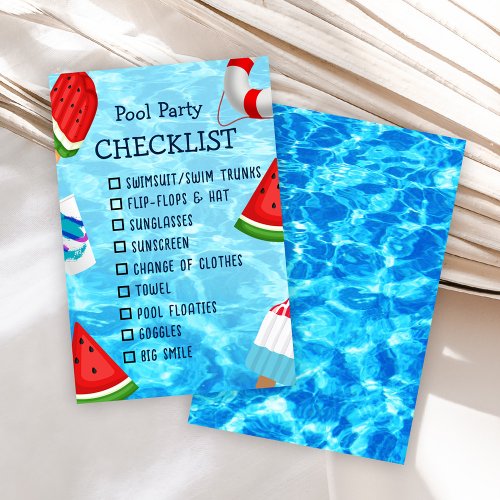 Pool Party Checklist Kids Birthday Enclosure Card