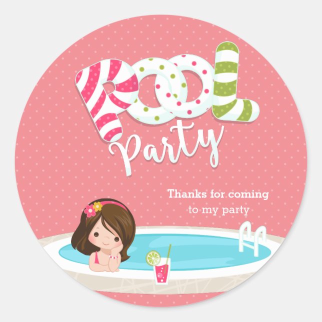 Pool party * choose background color classic round sticker (Front)