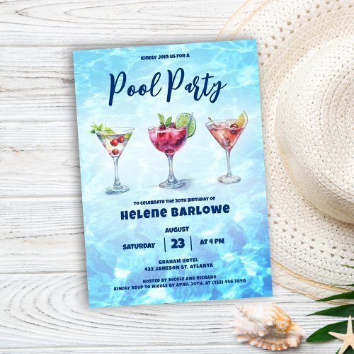 Pool Party Cocktail Summer Birthday  Invitation