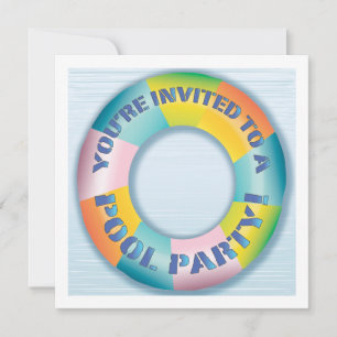 Pool Party Colorful Fun Float Invitation