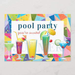 Pool Party Colorful Rainbow Summer Drinks Fun Invitation