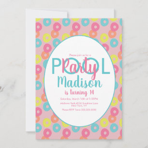 Pool Party Colorful Rings Birthday Invitation