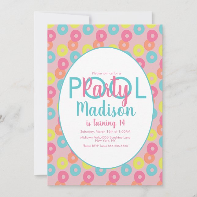 Pool Party Colorful Rings Birthday Invitation (Front)