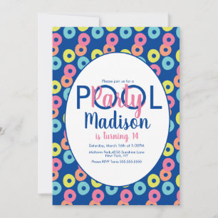Pool Party Colorful Rings Birthday Invitation
