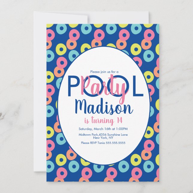 Pool Party Colorful Rings Birthday Invitation (Front)