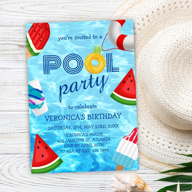 Pool Party Cool Fun Summer Birthday Invitation (Pool Party Cool Fun Summer Birthday Invitation)