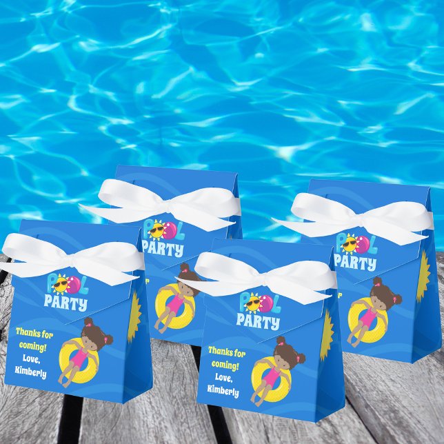 Pool Party Custom African American Girl Birthday Favor Boxes (Creator Uploaded)