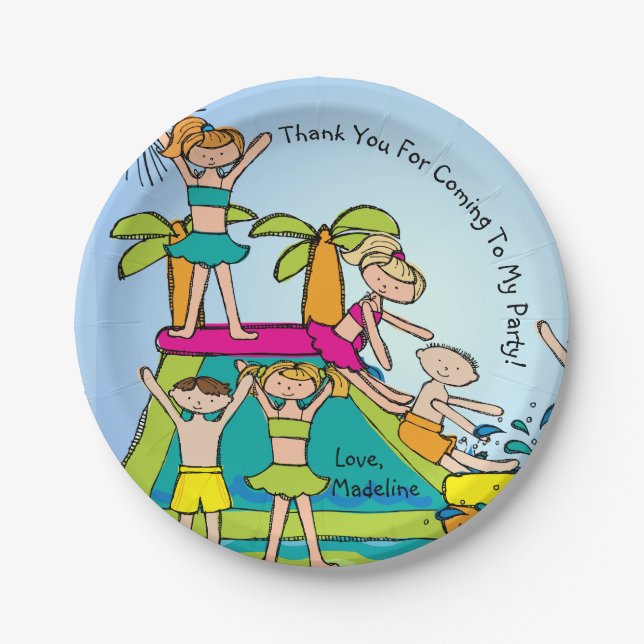 Pool Party Customized Thanks Birthday Paper Plate (Front)
