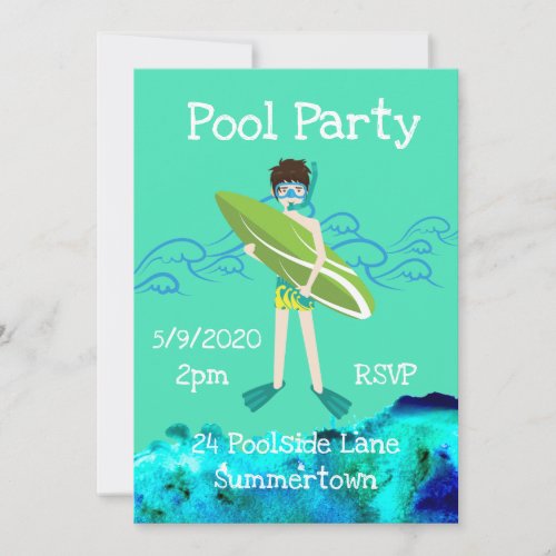 Pool Party cute and modern blue Invitation