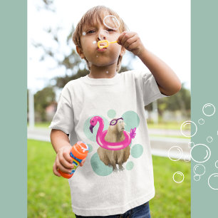 Pool Party Cute Capybara Pink Flamingo Float T-Shirt
