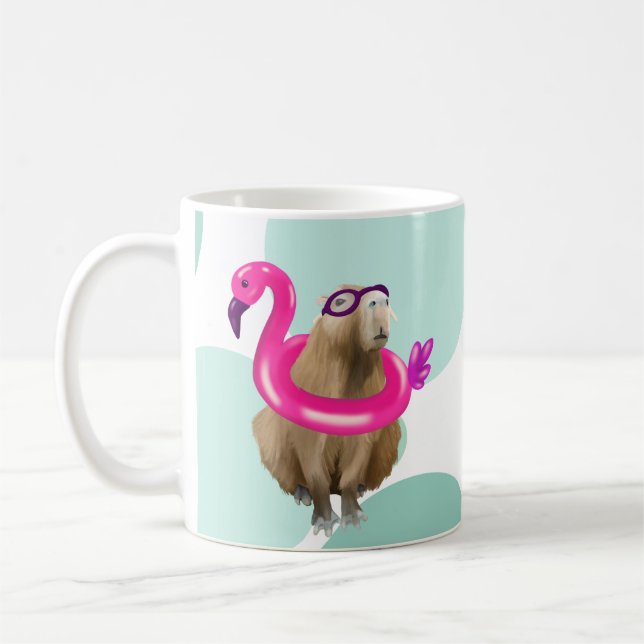 Pool Party Cute Capybara With Pink Flamingo Float Coffee Mug (Left)