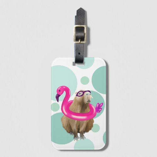 Pool Party Cute Capybara With Pink Flamingo Float Luggage Tag