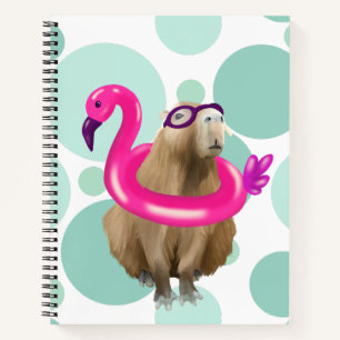 Pool Party Cute Capybara With Pink Flamingo Float Notebook