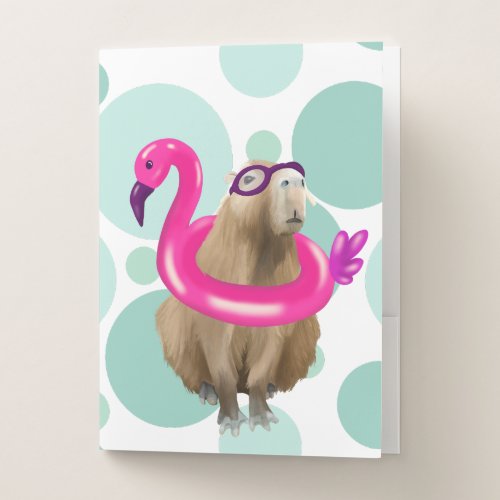 Pool Party Cute Capybara With Pink Flamingo Float Pocket Folder