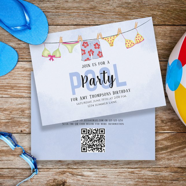 Pool Party Cute Swimsuits Personalized Invitation (Creator Uploaded)
