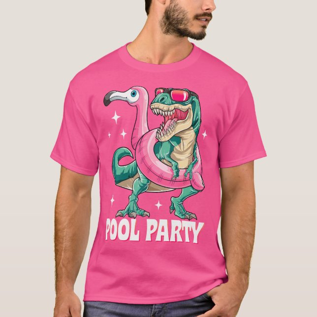 Pool Party Dinosaur Pink Flamingo Float Funny T Re T-Shirt (Front)