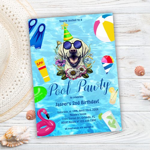 Pool Party Dog Birthday Invitation